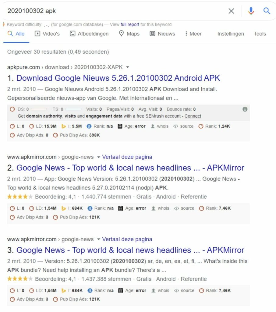 Number +apk serp discovery
